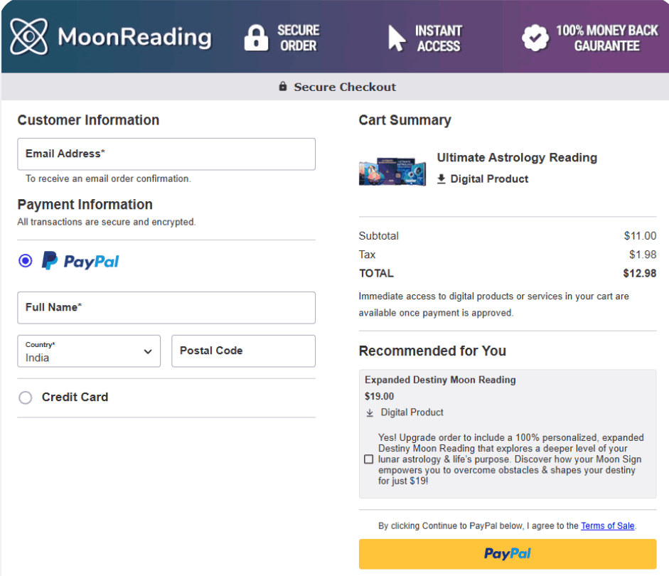 Moon Reading-checkout-page